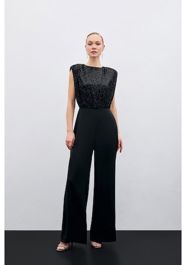 Sateen Payetli Saten Tulum - Siyah-135933 Siyah