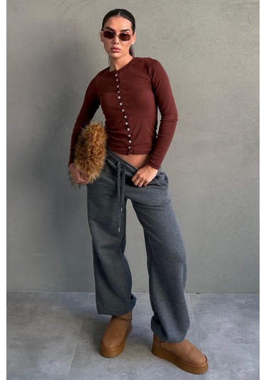 Antrasit Geniş Paça Rahat Kalıp Lastikli Eşofman Altı Mg2581 Antrasit