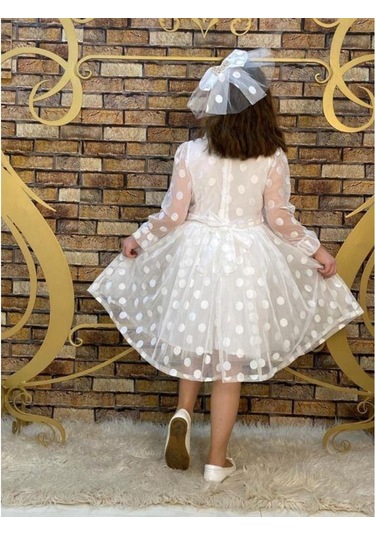 Fiyonk Detaylı Puantiyeli Kurdelalı Tül Elbise - Tül Abiye - Mezu