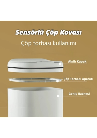 Akıllı Teknolojik Antibakteriyel Sensörlü Çöp Kovası 20 Litre Beyaz