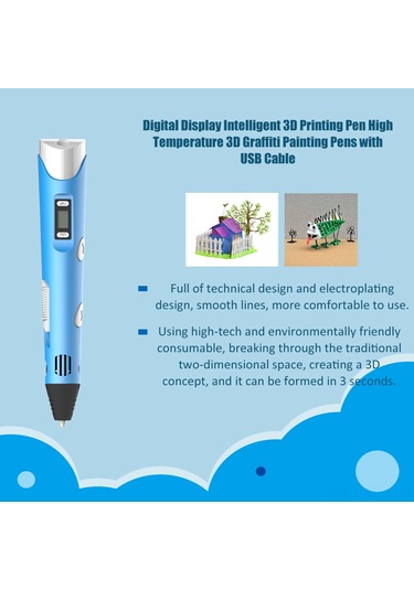 Singree Usb Bağlantılı 3d Yazıcı Kalemi - Pla Malzemeli, Ekranlı Hız Ve Sıcaklık Ayarlı, Mavi
