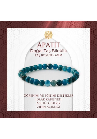 Saff Doğaltaş Mavi Apatit 6 MM Doğal Taş Bileklik Çok Renkli