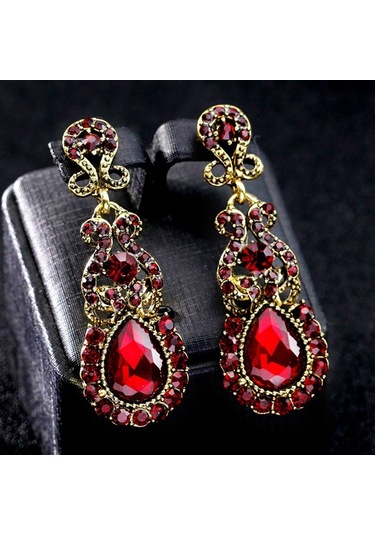 Klasik Damla Küpe Abartılı Atmosferik Alaşımlı Saplama Küpe, Metal Renk: Kırmızı