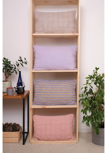 Peraluna Foam Pıllow Şifon Şerit Triko Yastık Kılıfı 60x40 Cm Pudra - Pudra