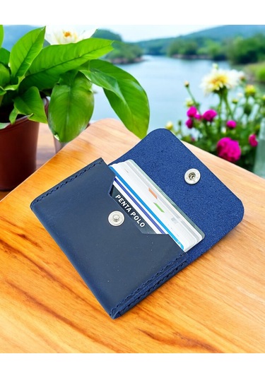 Cronder Hakiki Deri Yan Model Kutu Kartlık Cüzdan Lacivert