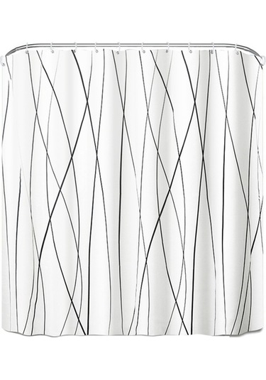 Çizgili Duş Perdesi - Ağır Kumaş, Makinede Yıkanabilir, Banyo İçin Basit Modern Gri Duş Perdeleri, 71x71 İnç Beyaz