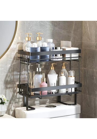 Xiyyadms Banyo Tuvaleti Üstü Montajsız Çıkarılabilir Tek Katlı Tuvalet Kağıdı Ve Gereçleri Saklama Rafı Siyah Diğer