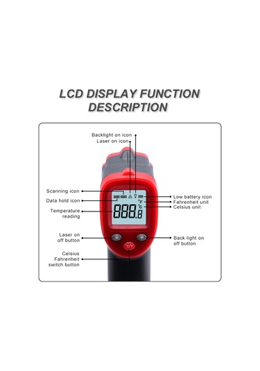 Wintact Wt319b -50-550 Santigrat Lcd Ekranlı Kızılötesi Termometre, Dahil Değil