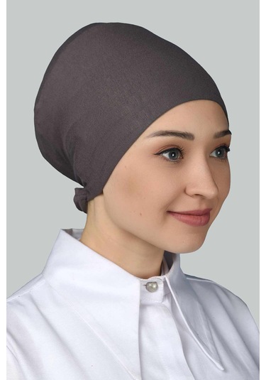 Altobeh Kadın Pratik Dikişsiz Bağcıklı Kaymayan Tesettür Penye Bone - Koyu Vizon