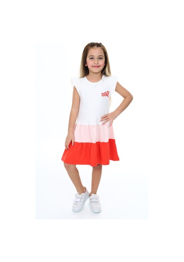 Toontoy Kız Çocuk Fırfırlı Garni Detaylı Elbise Pudra