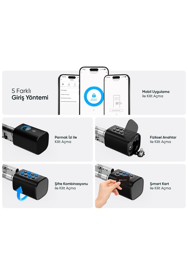 Şımart Akıllı Kapı Kilidi Parmak İzi, Şifre Kombinasyonu, Akıllı Kart, Fiziksel Anahtar Ve Mobil Uygulama