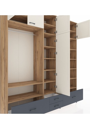 Hyperion Dolap 18 Raflı 4 Çekmeceli Tek Askılı 220x44x243 Çam-aytaşı/antrasit Aytası/antrasıt Hyperion Dolap 18 Raflı 4 Çekmeceli Tek Askılı 220x44x243 Çam-aytaşı/antrasit Aytası/antrasıt