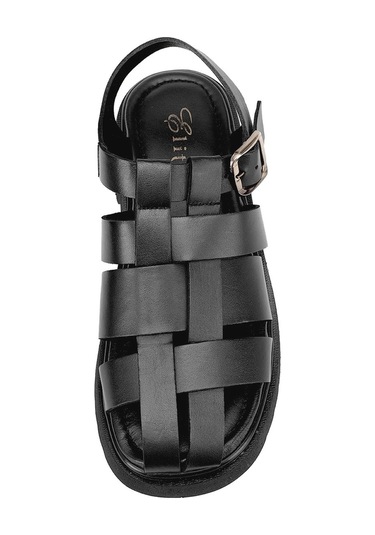 Elit Nerina Kadın Hakiki Deri Ortopedik Düz Sandalet Siyah Siyah