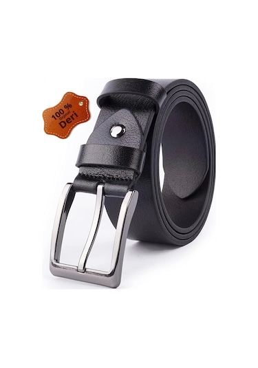 Hakiki Deri Kot Kumaş Kanvas Pantolona Uyumlu Deri Kemer Siyah