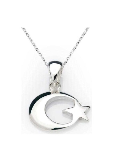 Gümüş Ay Yıldız Bayrak Kolye (77919973)