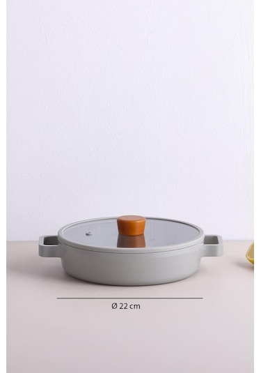 Neoflam Fika Cam Kapaklı Alüminyum 2'li Sahan Set 20 - 22cm Gri