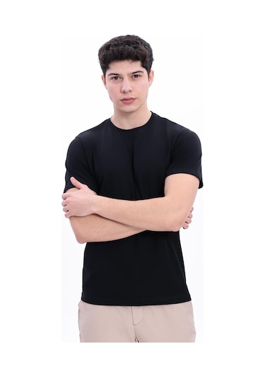 Freemen Erkek/unisex Bisiklet Yaka Basic Tişört %100 Pamuk Siyah