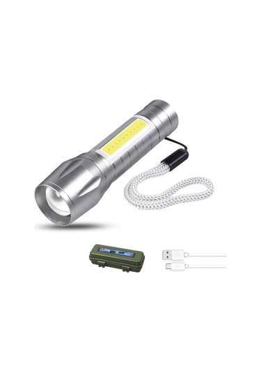 Neevoyu "yüksek Parlaklıklı Usb Şarjlı Led El Feneri - 3 Işık Modu, Zum Özellikli, Kamp Ve Acil Durumlar İçin" Gümüş