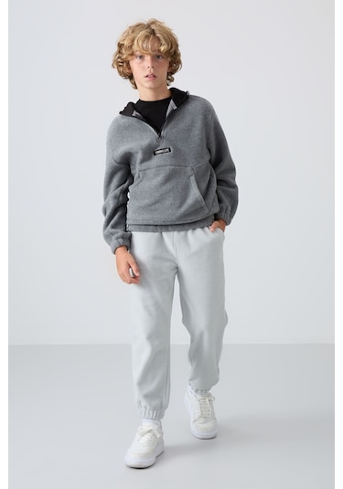Tommy Life Taş Kalın Yumuşak Dokulu Standart Fit Nakışlı Polar Erkek Çocuk Eşofman Alt - 11220 Taş