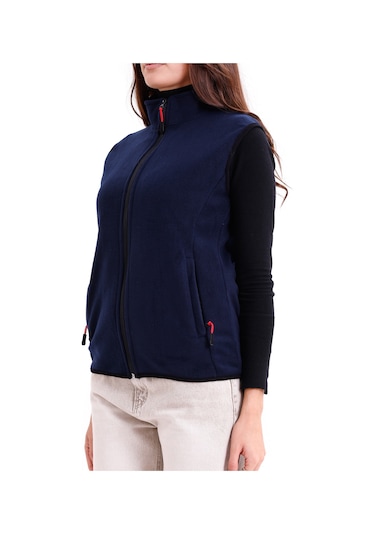 Monox Kadın Slim Fit Tam Fermuarlı Polar Yelek Lacivert