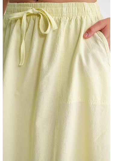4633 Kadın Yandan Cepli Parçalı Etek Sarı Sarı