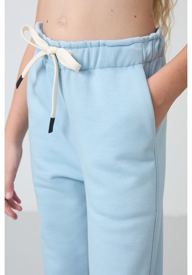 Tommy Life Açık Mavi Pamuklu İçi Tüylü Yumuşak Dokulu Standart Fit Nakışlı Kız Çocuk Eşofman Alt - 75158 Açık Mavi