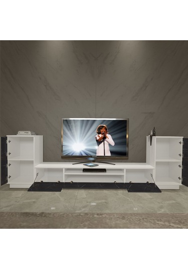 Decoraktiv Trendstyle On2 Mdf Tv Ünitesi Tv Sehpası Beyaz - Siyah Mermer