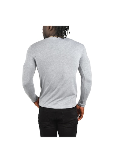 Deepsea Erkek Gri Uzun Kollu Dar Kalıp Ince Sıfır Yaka Sweatshirt 2300423 False Gri