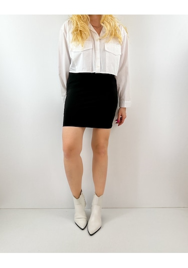 Modaonna Siyah Yüksek Bel Mini Etek Siyah