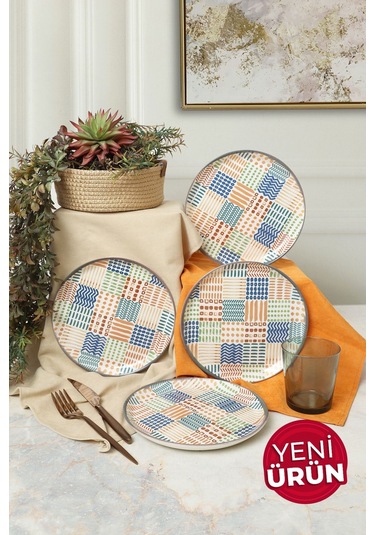 Keramika Etnik Hitit Pasta Tabağı 20 Cm 4 Adet 22552 Çok Renkli