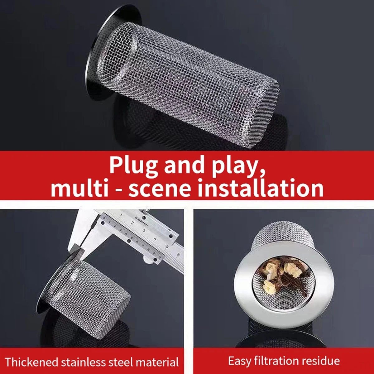 Konesam 304 Paslanmaz Çelik Su Tüpü Filtresi - 4 Farklı Boyut, Saç Ve Artık Tutucu, Tıkanıklığı Önleyici, Banyo/mutfak Uyumlu Diğer