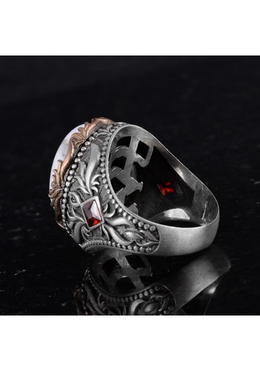 Gerçek Doğal Taş Yüzük - El Yapımı 925 Ayar Gümüş Yüzük - El Yapımı Yüzük Howlite Gümüş