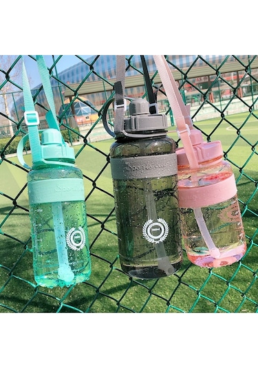 1L 2L 1.5 Litre Spor Plastik Su Içme Şişesi Için 1000Ml Bpa Ücretsiz Spor Içme Suyu Şişesi Saman Kayış-1000Ml Yeşil