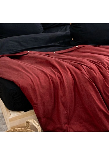 Tek Kişilik %100 Pamuk Ranforce Nevresim Takımı 160x220 Cm Bordo Lastiksiz Çarşaflı Bordo