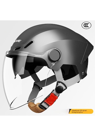 Elektrikli Akü Motosiklet Kask Güneş Koruyucu Yarı Kask Sürüş Kaskı Erkek Bayan Yaz 3c Sertifikası Sİyah