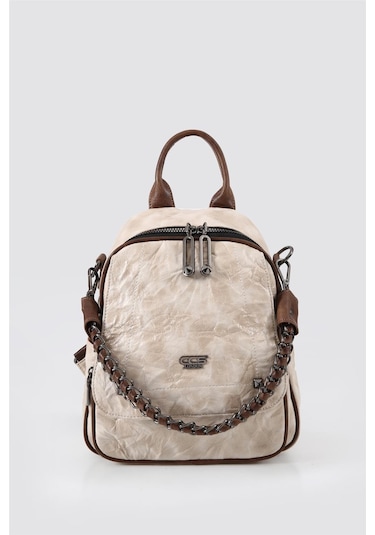 Ççs 17635 Kadın Omuz Ve Sırt Çantası Kırık Beyaz