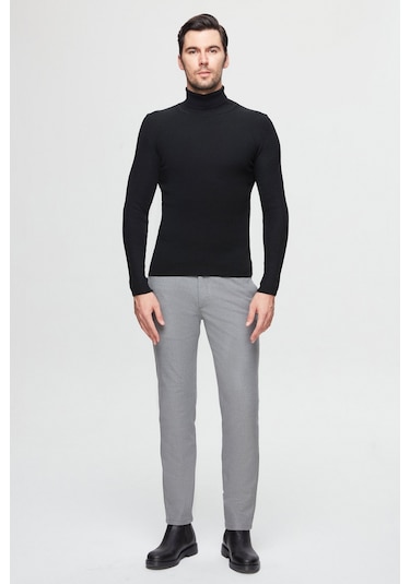 Twn Slim Fit Siyah Rib Örgü Kazak 5ec0606317641 001