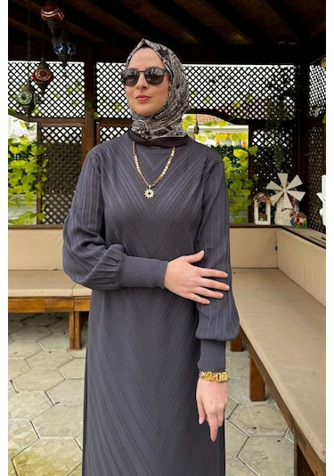 Yağmur Triko Elbise Antrasit Normal