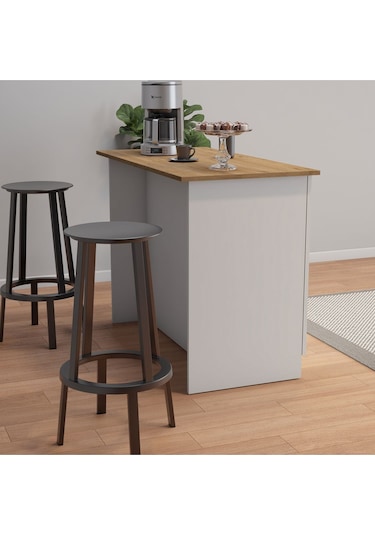 Umg Mobilya 120lik Benzila Ada Mutfak Siyah Kulplu, Mutfak Adası, Kahve Köşesi, Çok Amaçlı Dolap Beyaz - Meşe