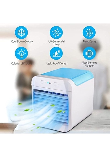 Mini Hava Soğutucu Fan Taşınabilir Klima Sessiz Usb Hava Soğutucu 7 Renkli Led Işık İle Kişisel Klima - Mavi 2413 Renkli