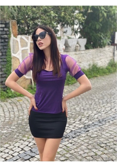 Balon Kol Kare Yaka Kadın Bluz