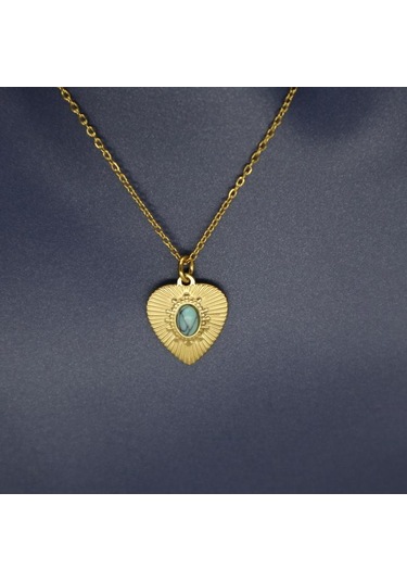 Kalp Esintisi Doğal Taşlı Kolye Altın