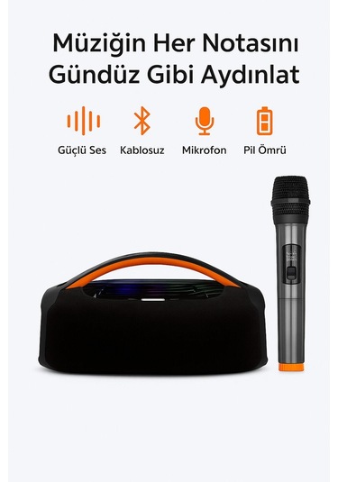Mikrofonlu Kablosuz Hoparlör Yüksek Ses Kalitesi Led Işık Şarjlı-118442