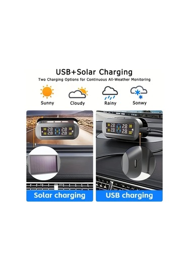 Boatshop1 Ynf Kablosuz Güneş Tpms Siyah Gerçek Zamanlı Ekran 4 Dış Sensör Pil Usb Çift Kullanım Araba Suv Mp