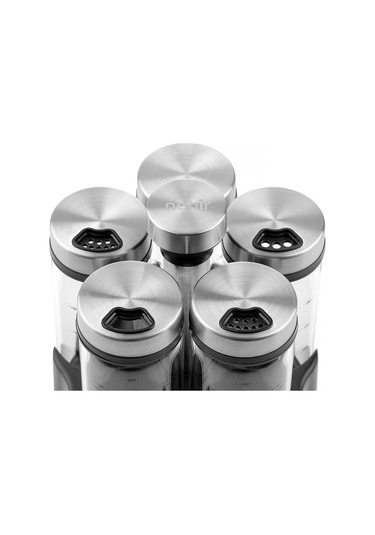 Nehir 6 Parça Borosilikat Döner Standlı Baharatlık Seti ŞEffaf