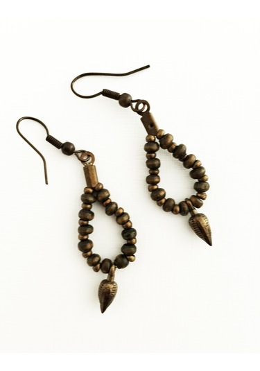 K212 Damla Sallantılı Küpe Yeşil&antik Sarı Kahverengi - Yeşil