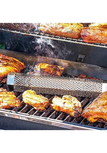 Jeemson 304 Paslanmaz Çelik Füme Tüpü, Dışarıda Izgara İçin Soğuk-ısı Fümeleyici, 5 Saat Süreli, Çeşitli Aromalı Odunlarla Kullanıma Uygun Çok Renkli