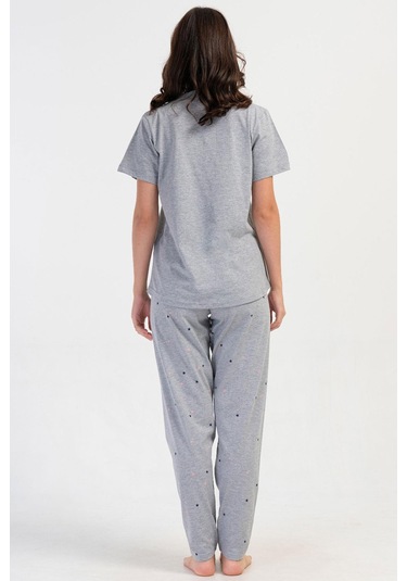 Kadın Kısa Kol Gri Melanj Pijama Takımı C5t4n1o804 Grimelanj