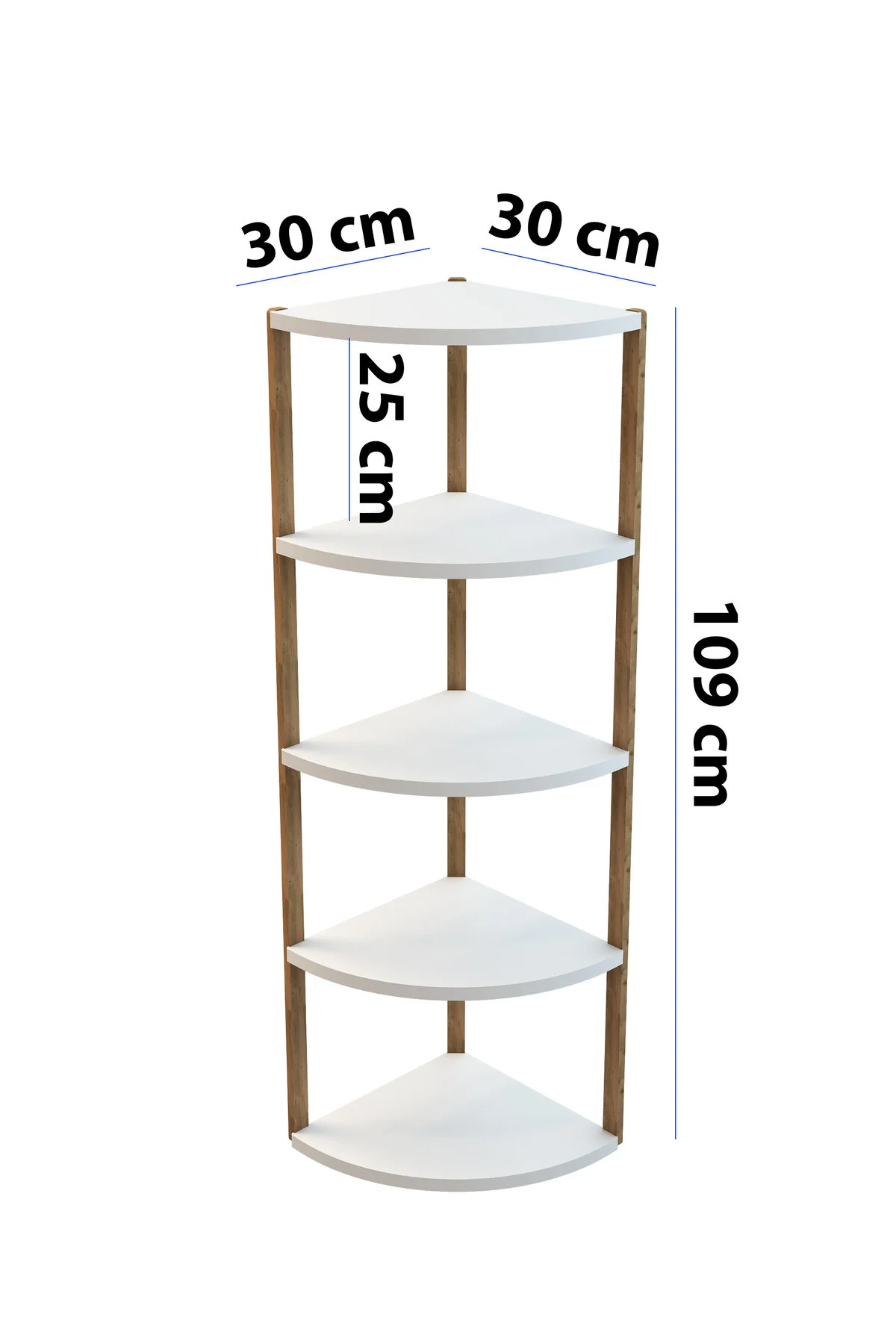 Zümrüt 5 Katlı Üçgen Ahşap Çok Amaçlı Sehpa / Saksılık-çiçeklik / Dekoratif Raf Beyaz