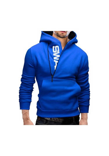 Mavi Erkek Uzun Kollu Kapşonlu Kapşonlu Kazak Ceket Kaban Dış Giyim Tops Mavi